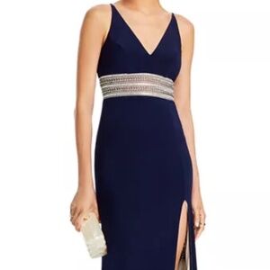 Aqua embellished gown- navy blue NWT exclusive for Bloomingdale’s